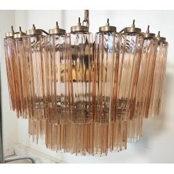 LAMPADARIO TRONCHI CANNE VETRO Murano Rosa Attr. VENINI anni 60 GLASS CHANDELIER