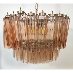 LAMPADARIO TRONCHI CANNE VETRO Murano Rosa Attr. VENINI anni 60 GLASS CHANDELIER