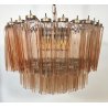 LAMPADARIO TRONCHI CANNE VETRO Murano Rosa Attr. VENINI anni 60 GLASS CHANDELIER