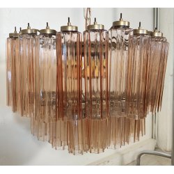LAMPADARIO TRONCHI CANNE VETRO Murano Rosa Attr. VENINI anni 60 GLASS CHANDELIER