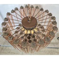 LAMPADARIO TRONCHI CANNE VETRO Murano Rosa Attr. VENINI anni 60 GLASS CHANDELIER