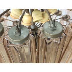 LAMPADARIO TRONCHI CANNE VETRO Murano Rosa Attr. VENINI anni 60 GLASS CHANDELIER