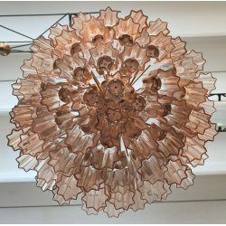 LAMPADARIO TRONCHI CANNE VETRO Murano Rosa Attr. VENINI anni 60 GLASS CHANDELIER