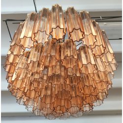 LAMPADARIO TRONCHI CANNE VETRO Murano Rosa Attr. VENINI anni 60 GLASS CHANDELIER