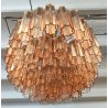 LAMPADARIO TRONCHI CANNE VETRO Murano Rosa Attr. VENINI anni 60 GLASS CHANDELIER