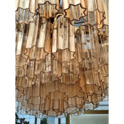 LAMPADARIO TRONCHI CANNE VETRO Murano Rosa Attr. VENINI anni 60 GLASS CHANDELIER
