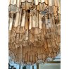 LAMPADARIO TRONCHI CANNE VETRO Murano Rosa Attr. VENINI anni 60 GLASS CHANDELIER
