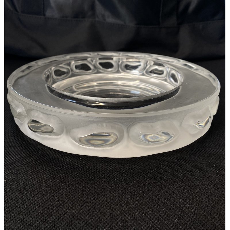 SVUOTATASCHE VINTAGE VETRO TRASPARENTE FROSTED STUDIO GLASS BOWL  ø 18 cm '70s