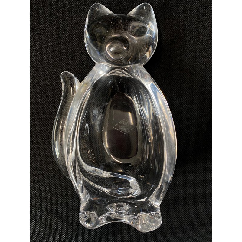 FIGURA CRISTALLO Vannes Art CRYSTAL CAT FIGURINE SOAP DISH BOWL