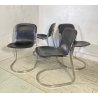 SET 4 SEDIA Willy Rizzo MOD. C2 IMPILABILE DESIGN ACCIAIO CROMATO CUOIO ANNI 70