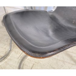 SET 4 SEDIA Willy Rizzo MOD. C2 IMPILABILE DESIGN ACCIAIO CROMATO CUOIO ANNI 70
