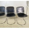 SET 4 SEDIA Willy Rizzo MOD. C2 IMPILABILE DESIGN ACCIAIO CROMATO CUOIO ANNI 70