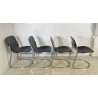 SET 4 SEDIA Willy Rizzo MOD. C2 IMPILABILE DESIGN ACCIAIO CROMATO CUOIO ANNI 70