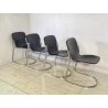 SET 4 SEDIA Willy Rizzo MOD. C2 IMPILABILE DESIGN ACCIAIO CROMATO CUOIO ANNI 70