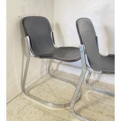 SET 4 SEDIA Willy Rizzo MOD. C2 IMPILABILE DESIGN ACCIAIO CROMATO CUOIO ANNI 70