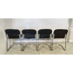 SET 4 SEDIA Willy Rizzo MOD. C2 IMPILABILE DESIGN ACCIAIO CROMATO CUOIO ANNI 70