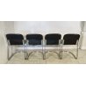 SET 4 SEDIA Willy Rizzo MOD. C2 IMPILABILE DESIGN ACCIAIO CROMATO CUOIO ANNI 70