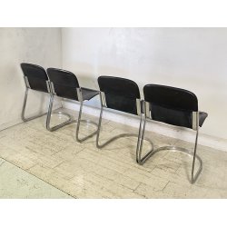 SET 4 SEDIA Willy Rizzo MOD. C2 IMPILABILE DESIGN ACCIAIO CROMATO CUOIO ANNI 70