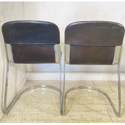 SET 4 SEDIA Willy Rizzo MOD. C2 IMPILABILE DESIGN ACCIAIO CROMATO CUOIO ANNI 70