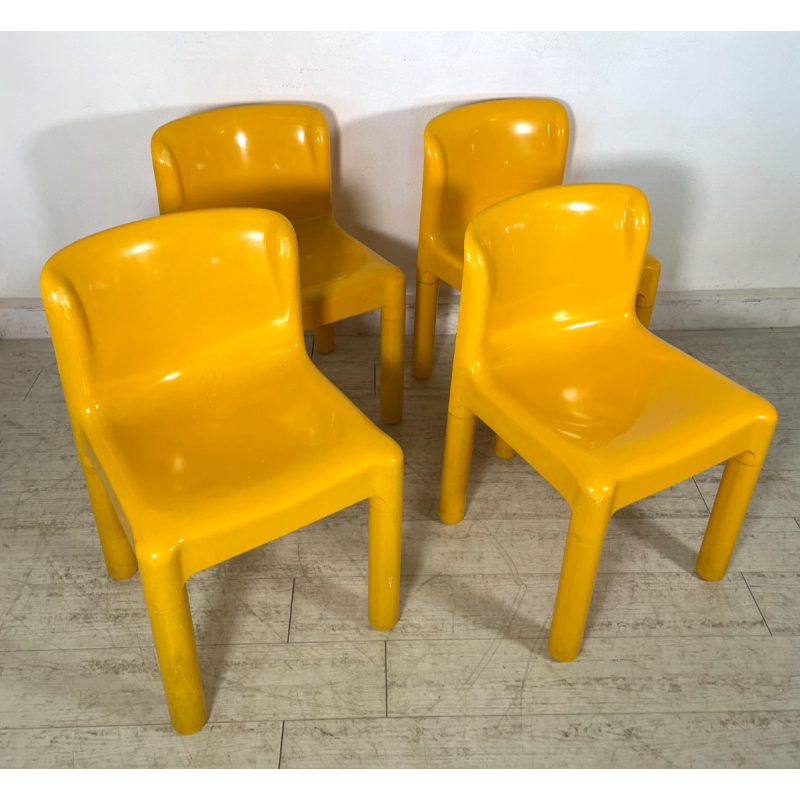 SET 4 SEDIE Kartell 4875 GIALLE Carlo Bartoli ITALY PLASTICA ANNI 70 DESIGN