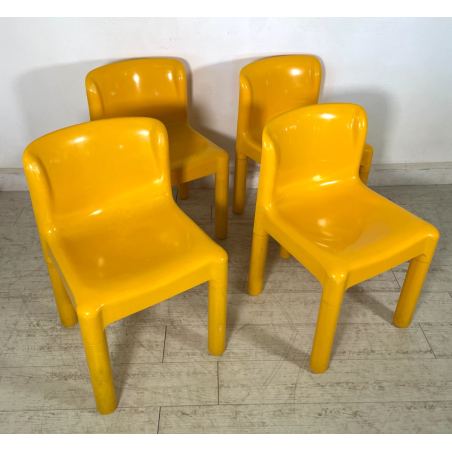 SET 4 SEDIE Kartell 4875 GIALLE Carlo Bartoli ITALY PLASTICA ANNI 70 DESIGN