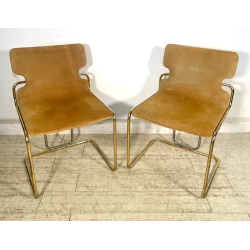 COPPIA SEDIE VINTAGE WILLY RIZZO ALCANTARA METALLO CROMATO DORATO 1970 DESIGN