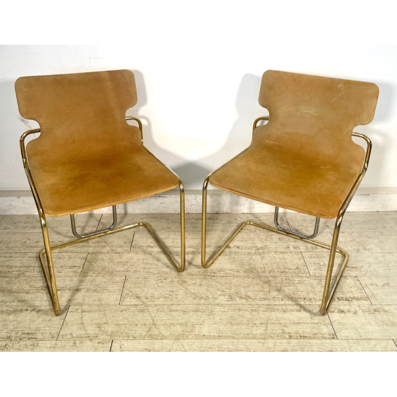 COPPIA SEDIE VINTAGE WILLY RIZZO ALCANTARA METALLO CROMATO DORATO 1970 DESIGN