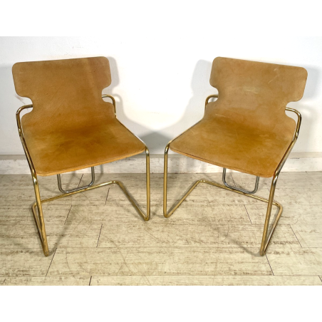 COPPIA SEDIE VINTAGE WILLY RIZZO ALCANTARA METALLO CROMATO DORATO 1970 DESIGN