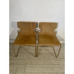COPPIA SEDIE VINTAGE WILLY RIZZO ALCANTARA METALLO CROMATO DORATO 1970 DESIGN