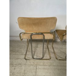 COPPIA SEDIE VINTAGE WILLY RIZZO ALCANTARA METALLO CROMATO DORATO 1970 DESIGN