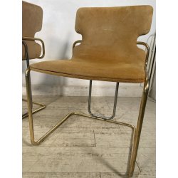 COPPIA SEDIE VINTAGE WILLY RIZZO ALCANTARA METALLO CROMATO DORATO 1970 DESIGN