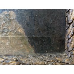 GRANDE DIPINTO OLIO VEDUTA CREPUSCOLARE ARCHITETTURE MARINA PAESAGGIO XIX sec