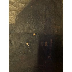 GRANDE DIPINTO OLIO VEDUTA CREPUSCOLARE ARCHITETTURE MARINA PAESAGGIO XIX sec