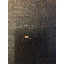 GRANDE DIPINTO OLIO VEDUTA CREPUSCOLARE ARCHITETTURE MARINA PAESAGGIO XIX sec