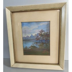 QUADRO DIPINTO OLIO BRISTOL Nicola Laurenti PAESAGGIO BRUGHIERA FIUME PRIMI '900