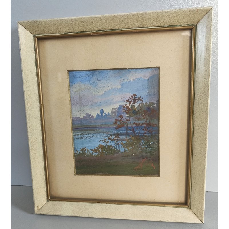 QUADRO DIPINTO OLIO BRISTOL Nicola Laurenti PAESAGGIO BRUGHIERA FIUME PRIMI '900