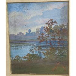 QUADRO DIPINTO OLIO BRISTOL Nicola Laurenti PAESAGGIO BRUGHIERA FIUME PRIMI '900