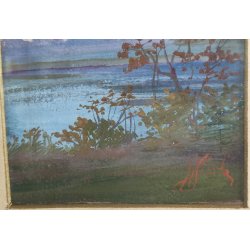 QUADRO DIPINTO OLIO BRISTOL Nicola Laurenti PAESAGGIO BRUGHIERA FIUME PRIMI '900