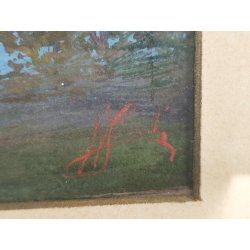 QUADRO DIPINTO OLIO BRISTOL Nicola Laurenti PAESAGGIO BRUGHIERA FIUME PRIMI '900