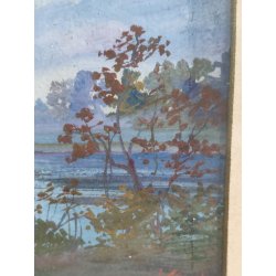 QUADRO DIPINTO OLIO BRISTOL Nicola Laurenti PAESAGGIO BRUGHIERA FIUME PRIMI '900