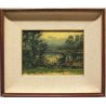 QUADRO DIPINTO OLIO TAVOLA Artino Giroldi PAESAGGIO BRUGHIERA CREPUSCOLO '900