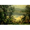QUADRO DIPINTO OLIO TAVOLA Artino Giroldi PAESAGGIO BRUGHIERA CREPUSCOLO '900