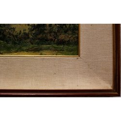 QUADRO DIPINTO OLIO TAVOLA Artino Giroldi PAESAGGIO BRUGHIERA CREPUSCOLO '900