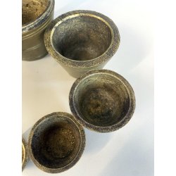 COMPLETO vecchia PILA PESI di NORIMBERGA bilancia FARMACIA bronzo h 9 cm (7+1)