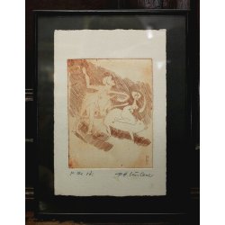 QUADRO ANTICA LITOGRAFIA DISEGNO CHINA Pal 72 NUDO UOMO DONNA MAIALE TORO 