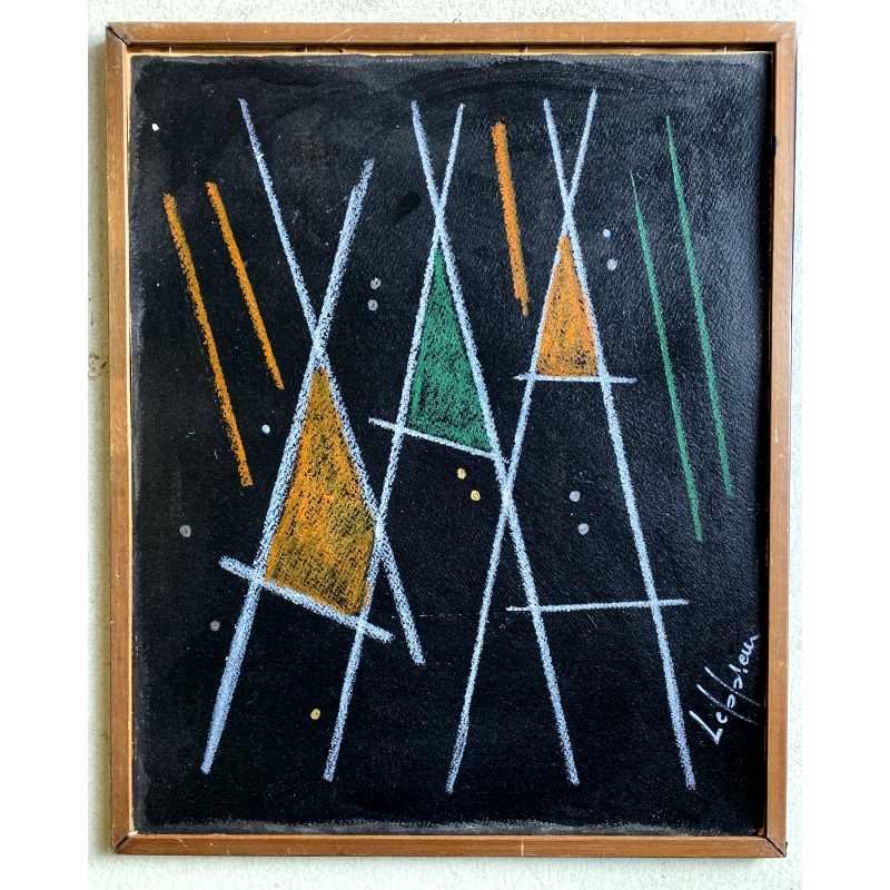 RARO DISEGNO TECNICA MISTA CARTONE Jean Leppien GEOMETRICO ASTRATTO Bauhaus '900