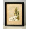 ANTICO QUADRO LITOGRAFIA DISEGNO A. Pollini 1930 ACQUERELLO PAESAGGIO BOSCO NEVE