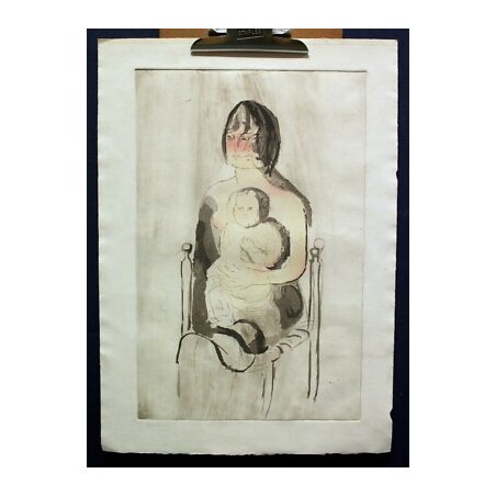 SERIGRAFIA ACQUERELLATA LITOGRAFIA ARTE DISEGNO EPOCA MADRE BIMBO MATERNITA