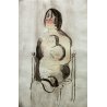 SERIGRAFIA ACQUERELLATA LITOGRAFIA ARTE DISEGNO EPOCA MADRE BIMBO MATERNITA