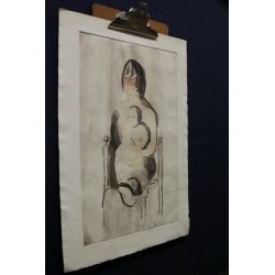 SERIGRAFIA ACQUERELLATA LITOGRAFIA ARTE DISEGNO EPOCA MADRE BIMBO MATERNITA
